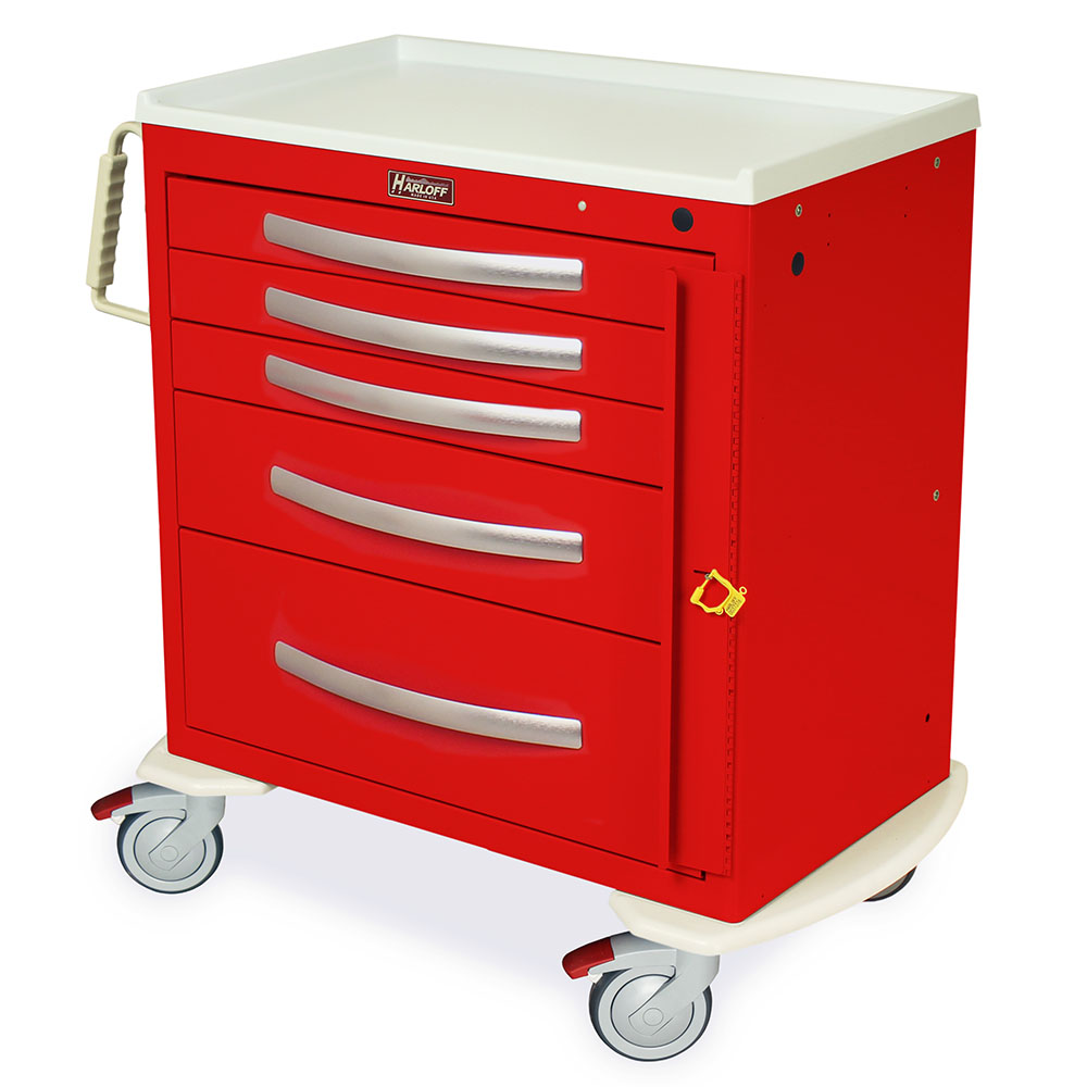 MPA3024B05 Red Lightweight 5 Drawer Aluminum Crash Cart - Quarter Left New Casters