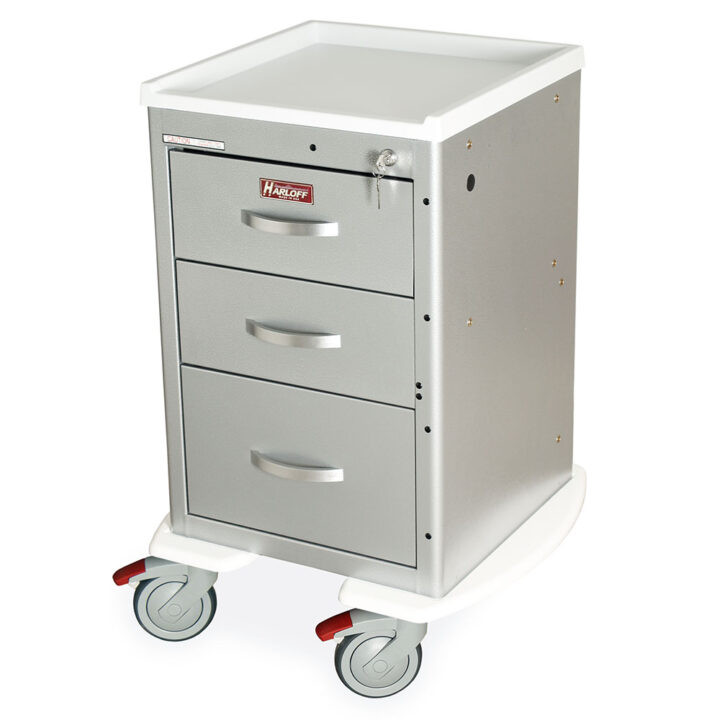 MPA1821K03 Hammertone Silver Narrow Aluminum Key Lock Mini Cart - Quarter Left New Casters