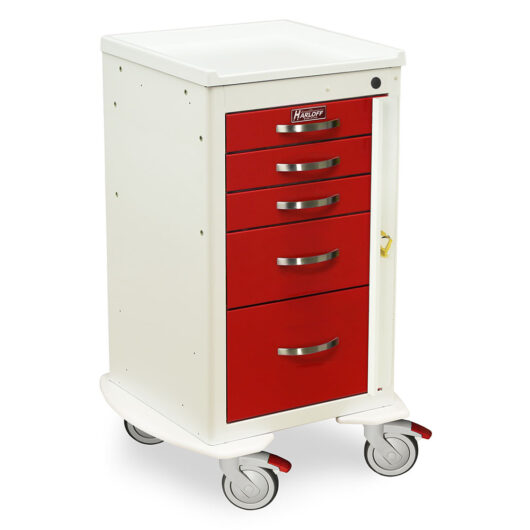 MPA1824B05 Narrow 5 Drawer Aluminum Crash Cart - Quarter Right New Casters