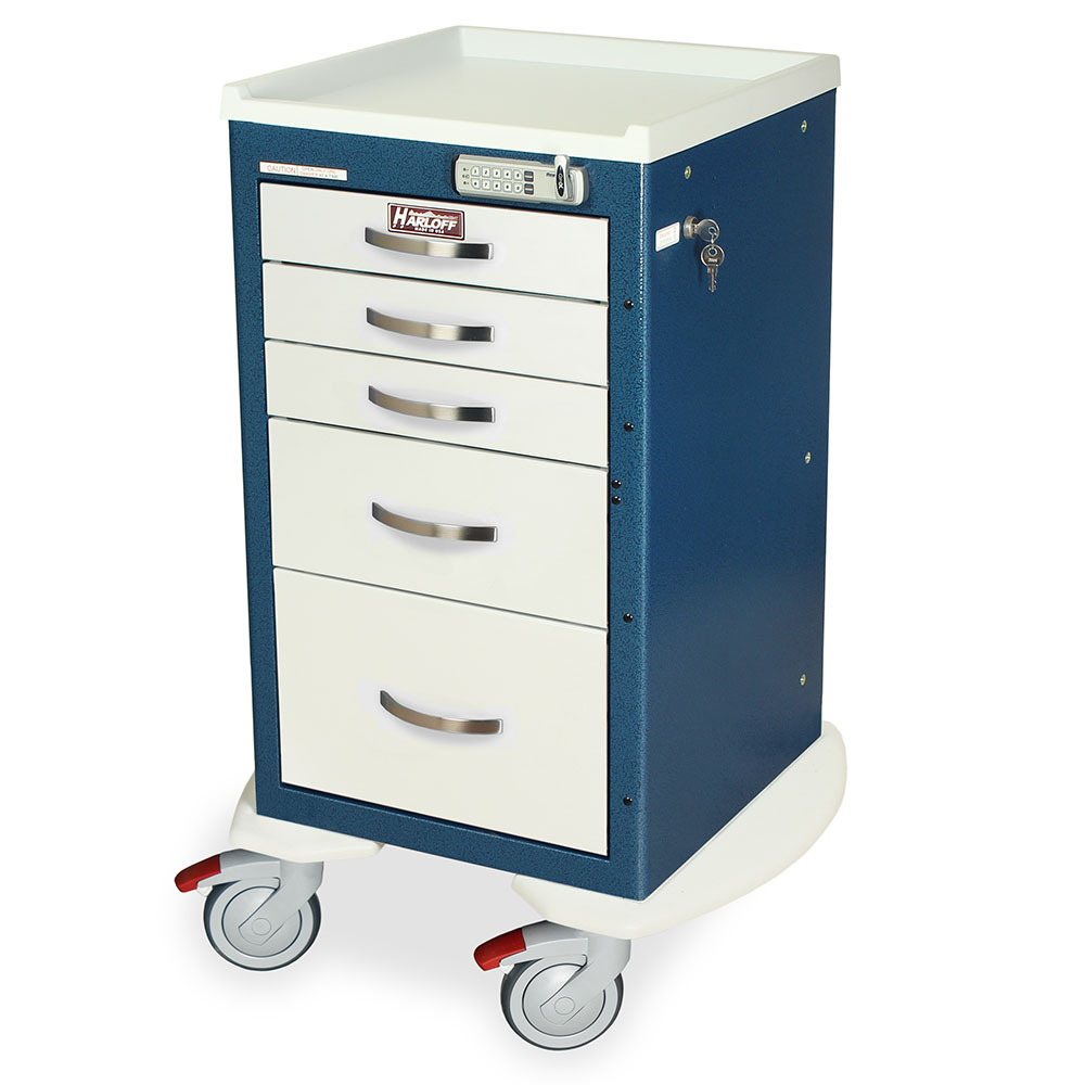 MPA1824E05 Hammertone Blue and White Narrow Aluminum E-Lock Anesthesia Cart - Quarter Left New Casters