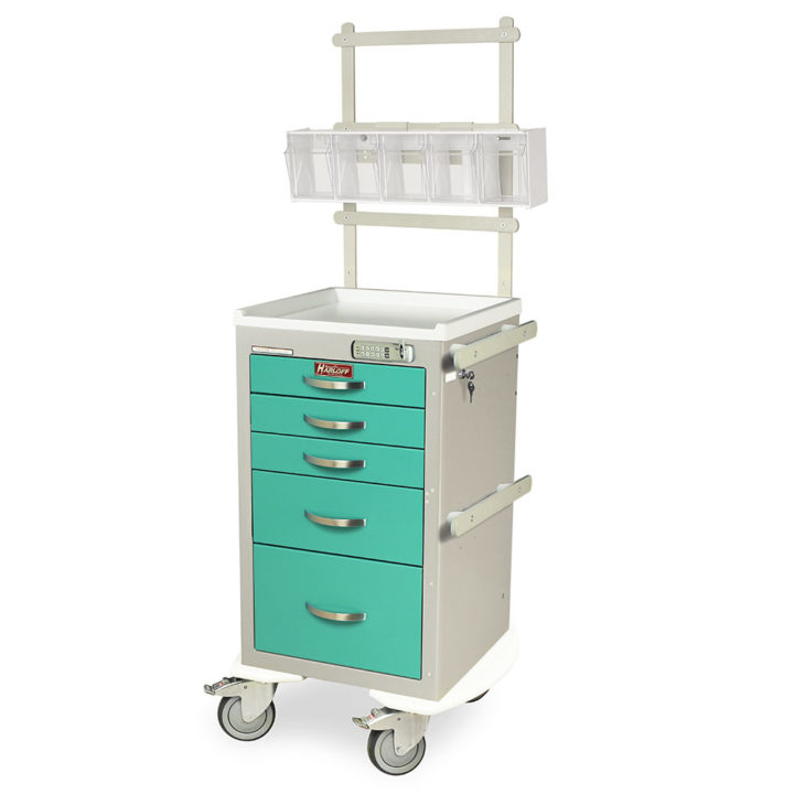 MPA1824E05+MD18-ANS Light Gray and Teal Lightweight Narrow Anesthesia Cart with Accessories