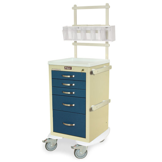 MPA1824K05+MD18-ANS Beige and Hammertone Blue Narrow Aluminum Anesthesia Cart with Accessory Package
