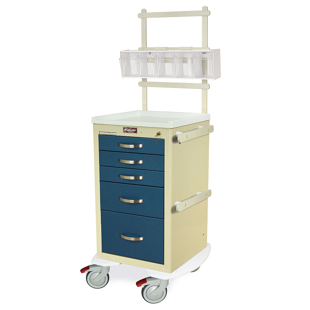 MPA1824K05+MD18-ANS Beige and Hammertone Blue Narrow Aluminum Anesthesia Cart with Accessory Package