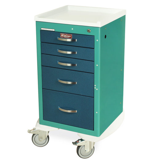 MPA1824K05 Teal Hammertone Blue Narrow Lightweight Key Lock Anesthesia Cart - Quarter Left