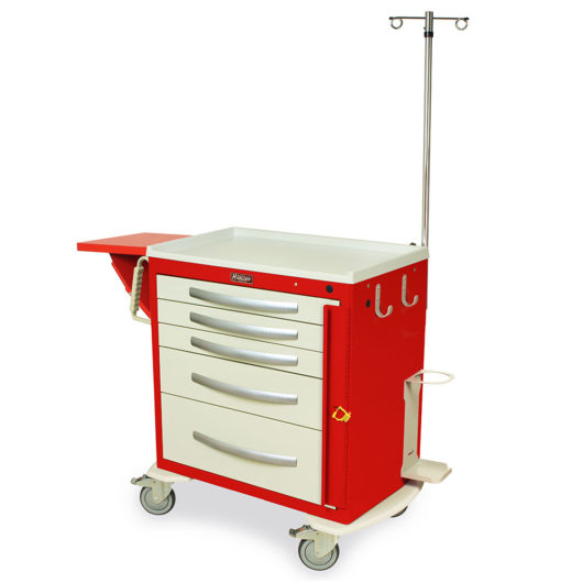 MPA3024B05-MD30-EMG1 Red and Cream Light Crash Cart with Emergency Accessories - Quarter Left