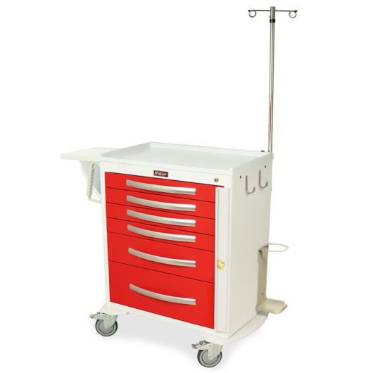 MPA3027B06+MD30-EMG1 Lightweight Breakaway Crash Cart with Accessories - Quarter Left