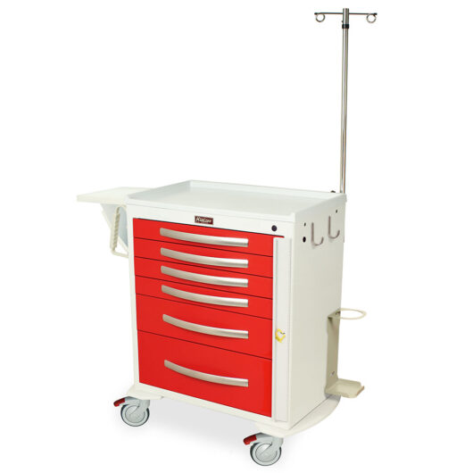 MPA3027B06+MD30-EMG1 Lightweight Breakaway Crash Cart with Accessories - Quarter Left New Casters