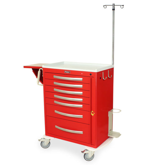 MPA3030B07-MD30-EMG1 Red Lightweight 7 Drawer Crash Cart with Accessories - Quarter Left Front