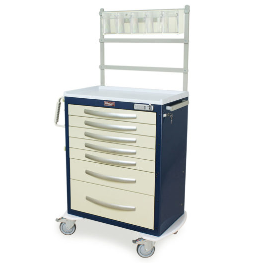 MPA3030E07-MD30-ANS Navy and Cream Light 7 Drawer E-Lock Anesthesia Cart with Accessories - Quarter Left