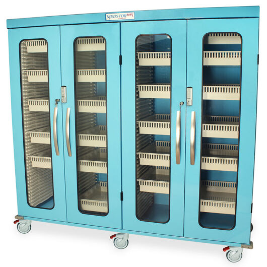 MSPM84-00GE Light Blue Large Mobile Medical Storage Cabinets - Quarter Left