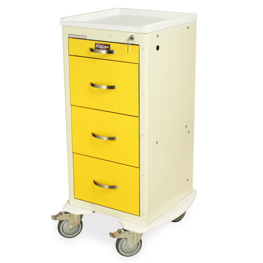 M-Series Treatment Cart, Four Drawers, Key Lock, Cream and Yellow, MDS1830K04