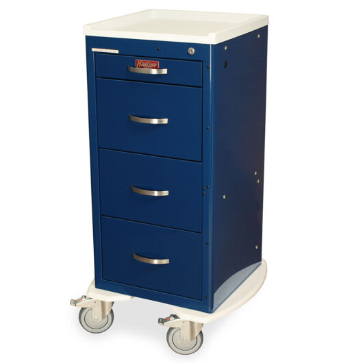 M-Series Tall Medical Cart, Mini Width, Four Drawers, Key Lock, Navy, MDS1830K04