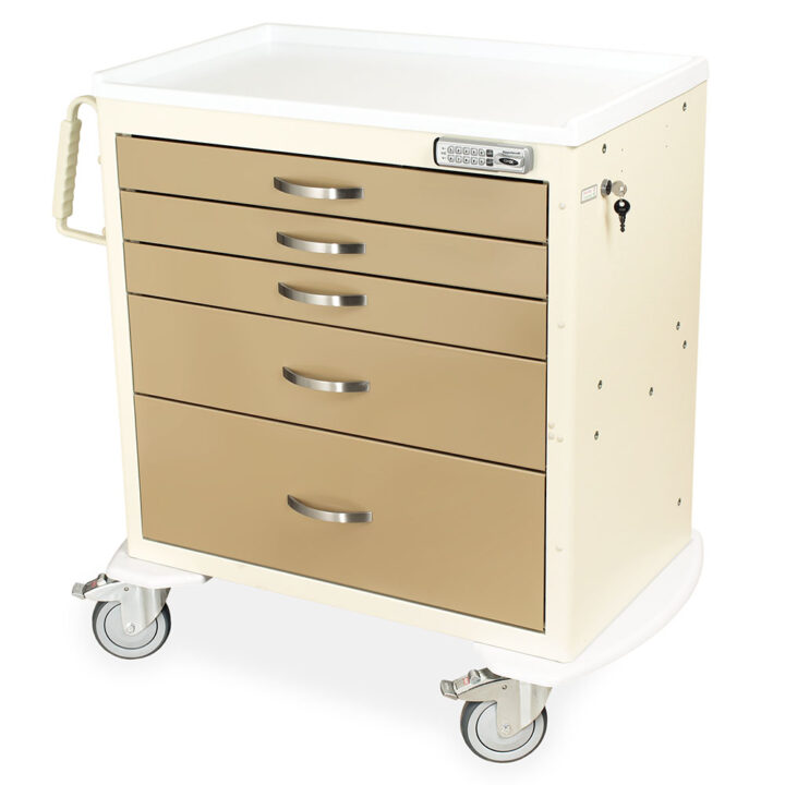 MDS3024E05 Cream and Taupe Medical Cart on Wheels - Quarter Left