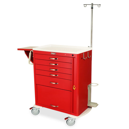 M-Series Tall Crash Cart with Accessory Package, Flip-Up Door, Standard Width, Five Drawers, Breakaway Lock, MDS3030B05-12FD+MD30-EMG1