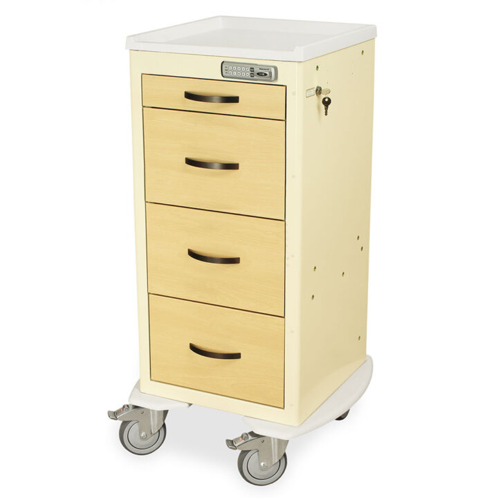 MDS1830E04-AN Cream Wood Finish Medical Carts with Wheels - Quarter Left