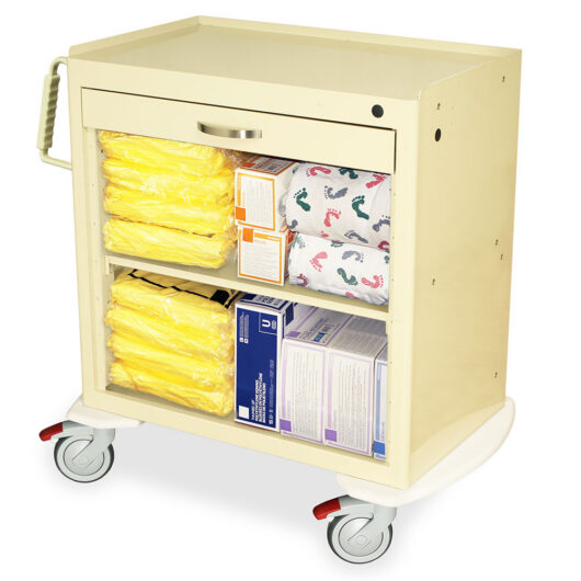 MDS3024SC Beige Rolling Baby Scale Cart - Quarter Left Filled