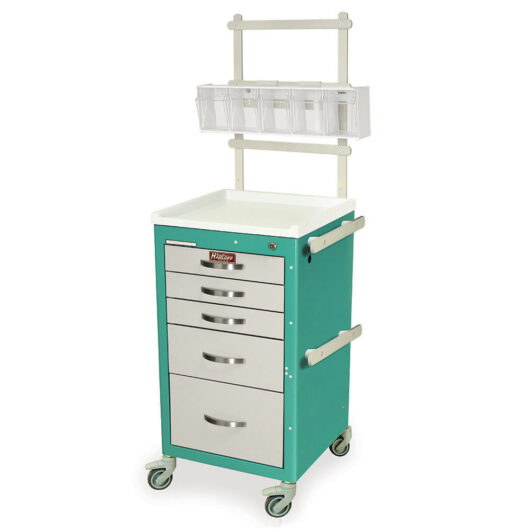 M3DS1824K05-MD18-ANS Teal and Light Gray Mini Anesthesia Cart with Accessories - Quarter Left