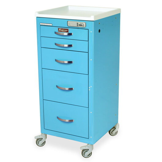 M3DS1830E05 Light Blue Narrow E-Lock Anesthesia Cart - Quarter Left