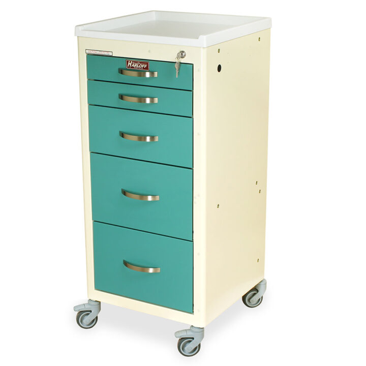 M3DS1830K05 Cream and Teal Mobile Anesthesia Cart - Quarter Left