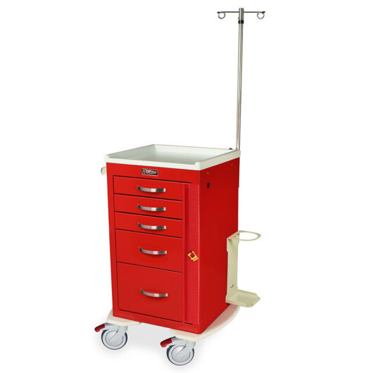 MDS1824B05+MD18-EMG Red Mini Emergency Cart with Accessory Package - Quarter Left