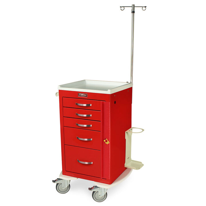 MDS1824B05+MD18-EMG Red Mini Emergency Cart with Accessory Package - Quarter Left