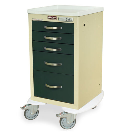 MDS1824E05 Beige and Forest Green Compact Mini Anesthesia Cart - Quarter Left