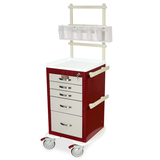 MDS1824K05+MD18-ANS Burgundy and Light Gray Short Anesthesia Cart with Accessories - Quarter Left