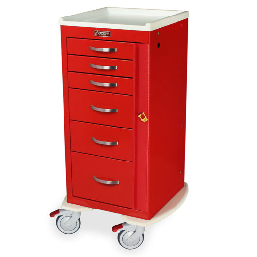 MDS1830B06 Red Narrow 6 Drawer Emergency Cart - Quarter Left