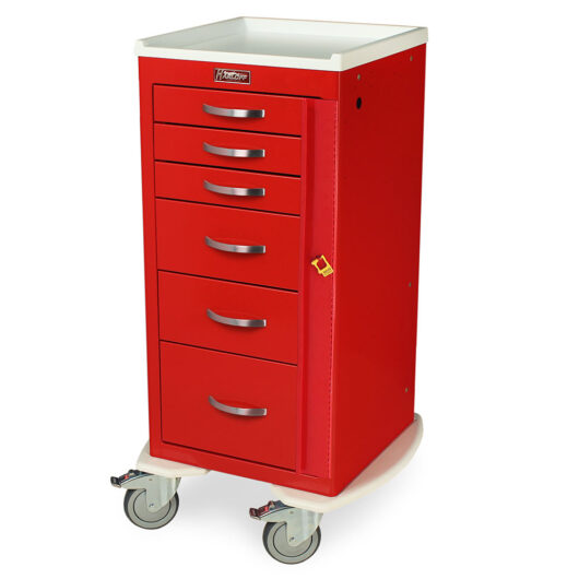 MDS1830B06 Red Narrow 6 Drawer Emergency Cart - Quarter Left