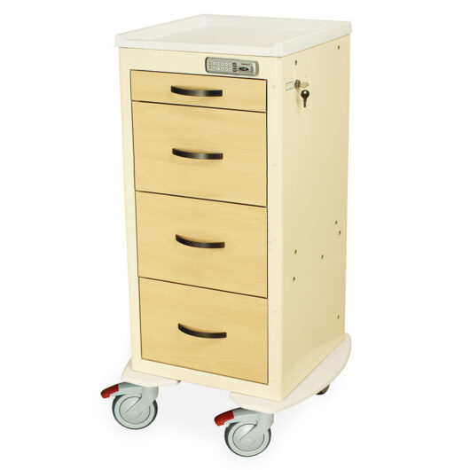 MDS1830E04-AN Cream Wood Finish Medical Carts with Wheels - Quarter Left