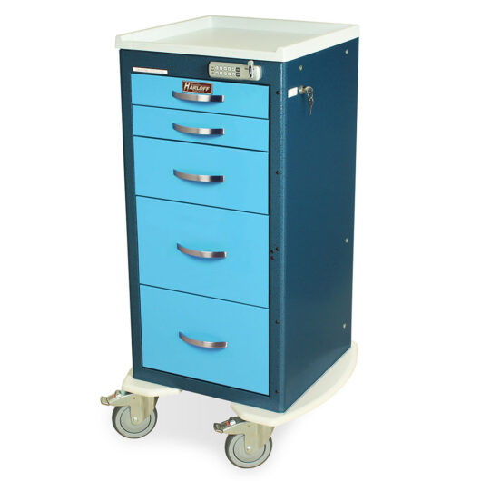 MDS1830E05 Hammertone Blue and Light Blue Thin E-Lock Anesthesia Cart - Quarter Left