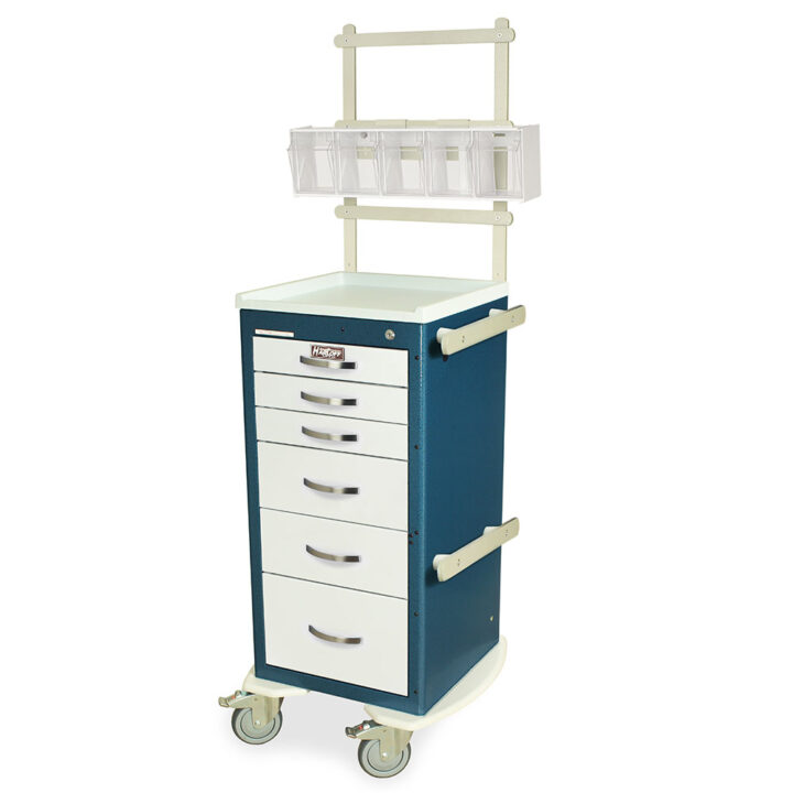 MDS1830K06+MD18-ANS Hammertone Blue and White Slender Anesthesia Cart - Quarter Left