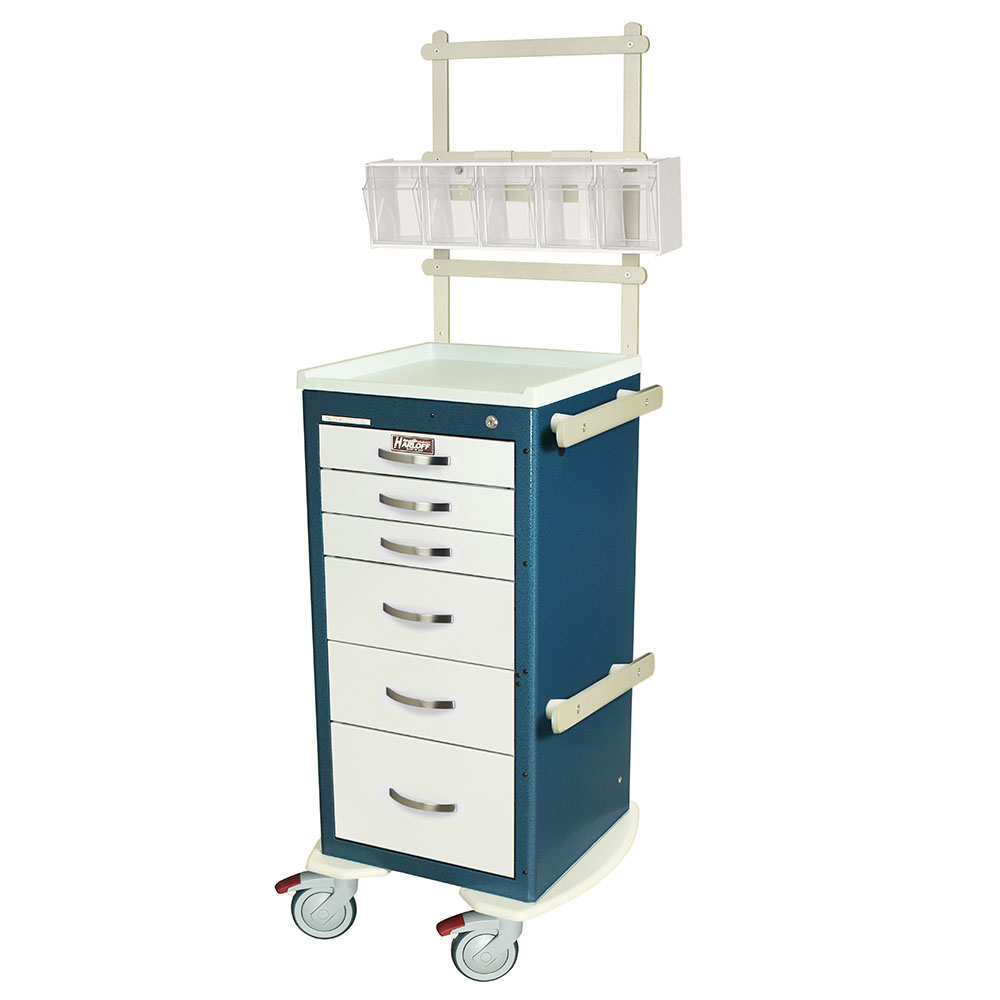 MDS1830K06+MD18-ANS Hammertone Blue and White Slender Anesthesia Cart - Quarter Left