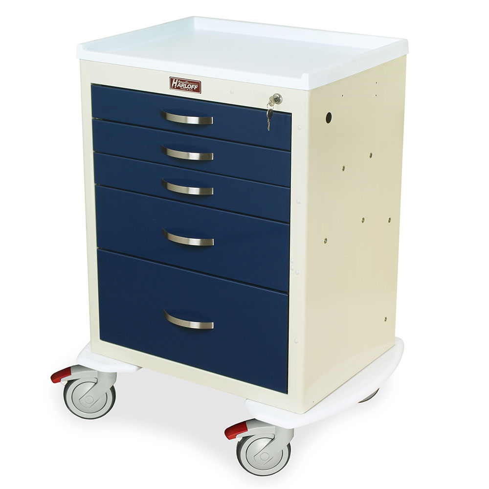 MDS2424K05 Beige and Navy Key Lock Mobile Anesthesia Cart - Quarter Left