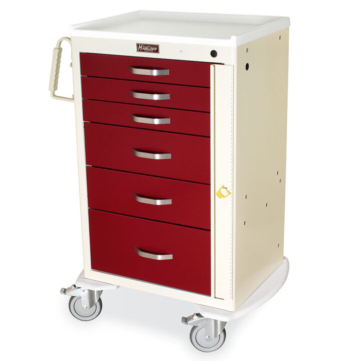 MDS2430B06 Cream and Burgundy Instant Access Crash Cart - Quarter Left