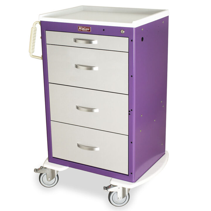 MDS2430K04 Purple and Light Gray Locking Medical Cart - Quarter Left