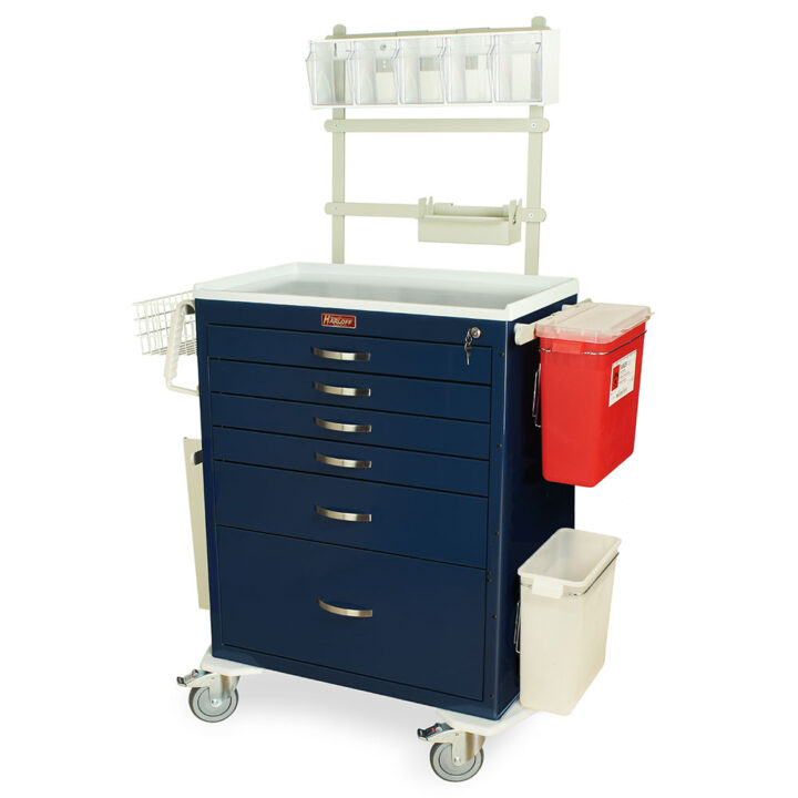 MDS3030K16+MD30-ANS3 Navy Advanced Anesthesia Cart with Accessories - Quarter Left