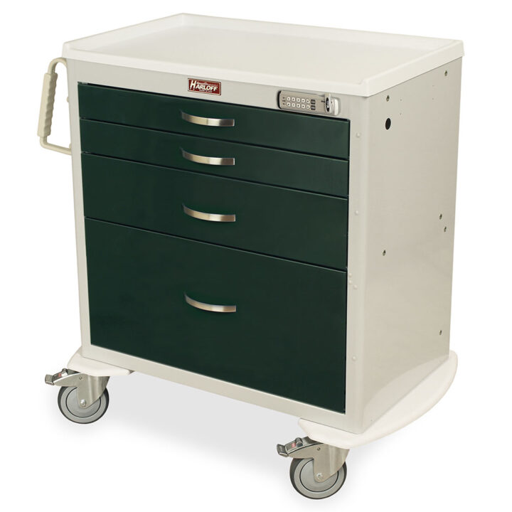 MDS3024E14 Gray and Forest Green Anesthesia Procedure Cart - Quarter Left
