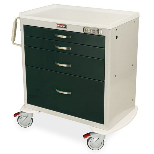 MDS3024E14 Gray and Forest Green Anesthesia Procedure Cart - Quarter Left