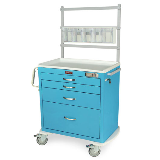 MDS3024E14+MD30-ANS Light Blue Durable Anesthesia Cart with Accessories - Quarter Left