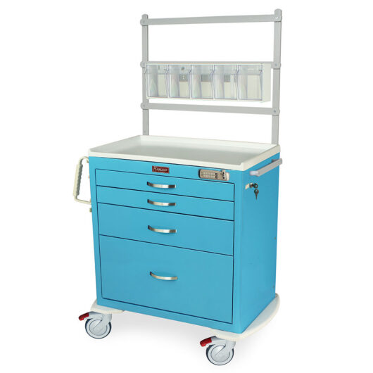 MDS3024E14+MD30-ANS Light Blue Durable Anesthesia Cart with Accessories - Quarter Left