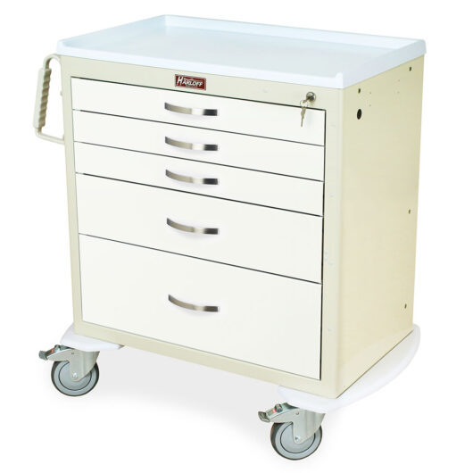 MDS3024K05 Beige and White Easy Transport Medical Cart - Quarter Left