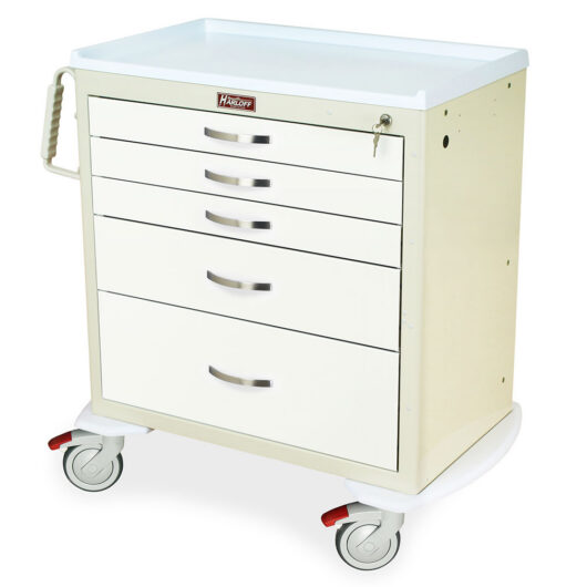 MDS3024K05 Beige and White Easy Transport Medical Cart - Quarter Left
