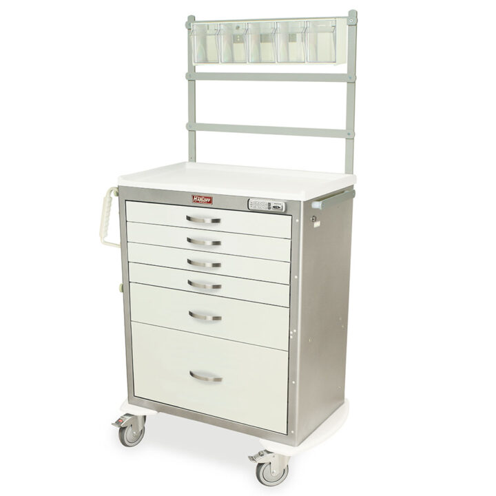 MDS3030E16+MD30-ANS Brushed Silver and White Full Size Anesthesia Cart - Quarter Left
