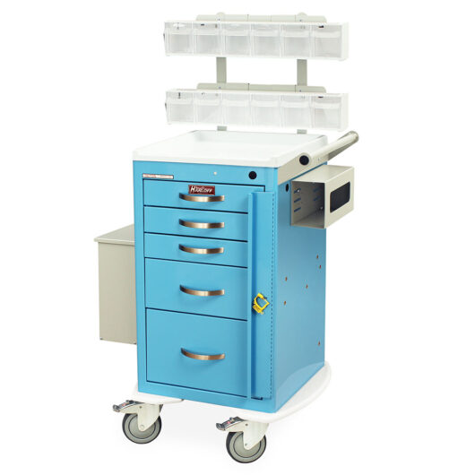 MDS1824B05+MD18-PHB Light Blue Phlebotomy Cart on Wheels - Quarter Left