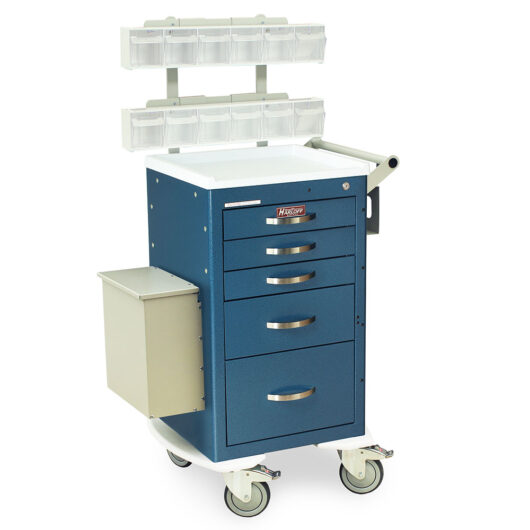 MDS1824K05+MD18-PHB Hammertone Blue Blood Draw Cart - Quarter Right