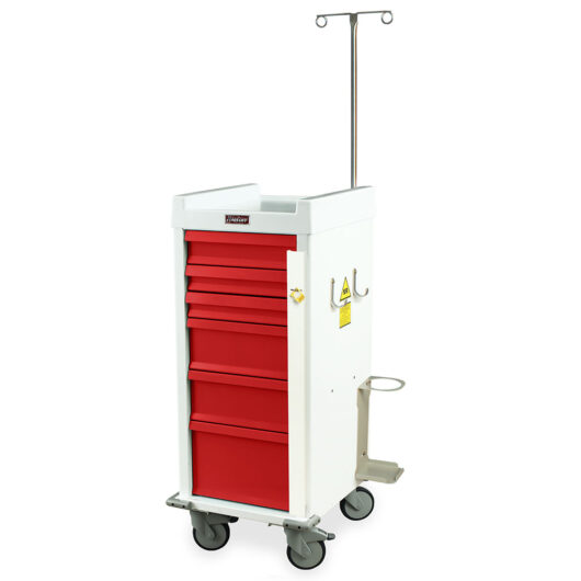 MRN6B-EMG Red Narrow Magnetic Resonance Compatible Cart - Quarter Left