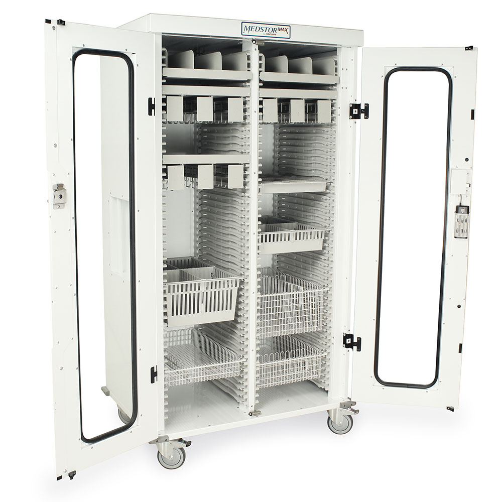 Quad Column Mobile Medical Storage Cabinet, Glass Doors, E-Lock,  MSPM84-00GE - Harloff