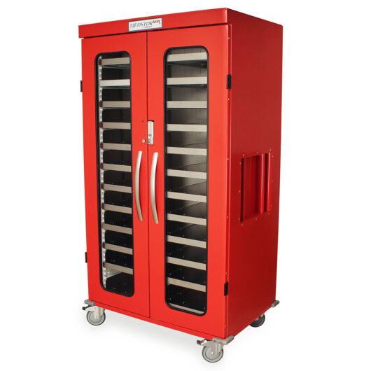 MSPM82-00GE Red Mobile Medical Storage Cabinets - Quarter Left