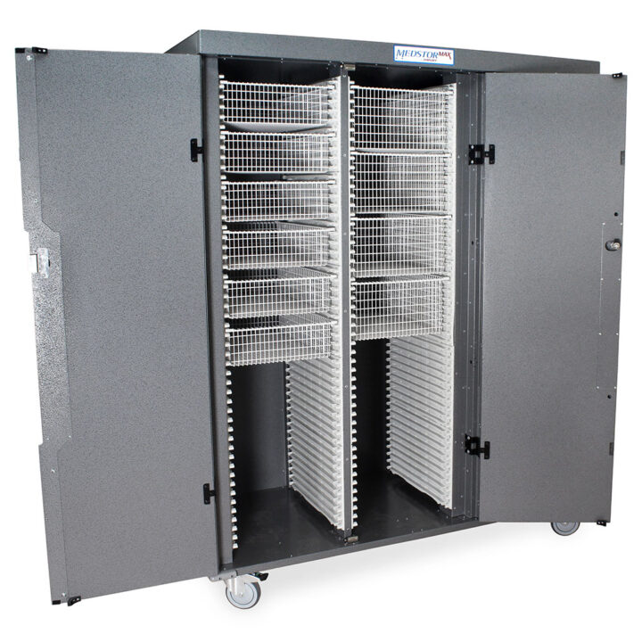 MSPM83-00SK Hammertone Gray Solid Door Medical Storage Cabinets - Quarter Right Open